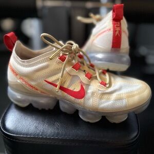 Nike VaporMax Flyknit Cream and Red Sneakers